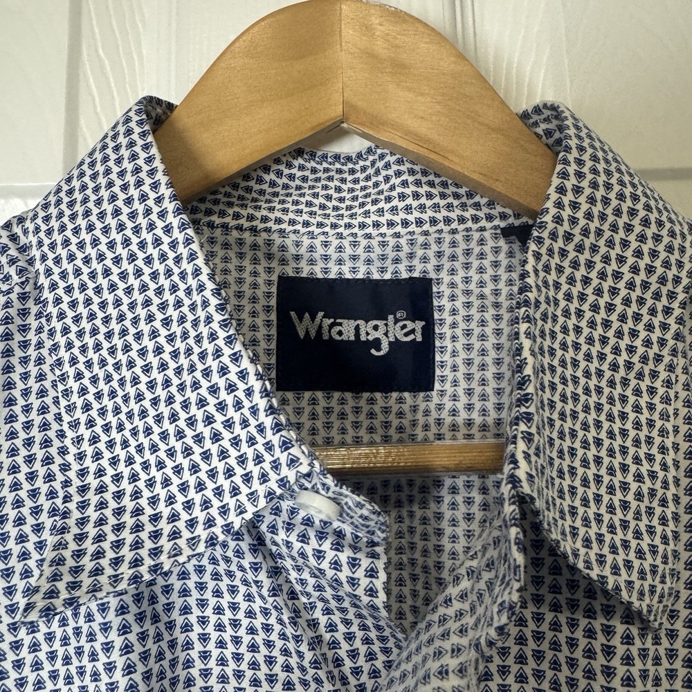 Wrangler Men's Logo Geometric Print Blue Button Down Shirt XL - Picture 3 of 5